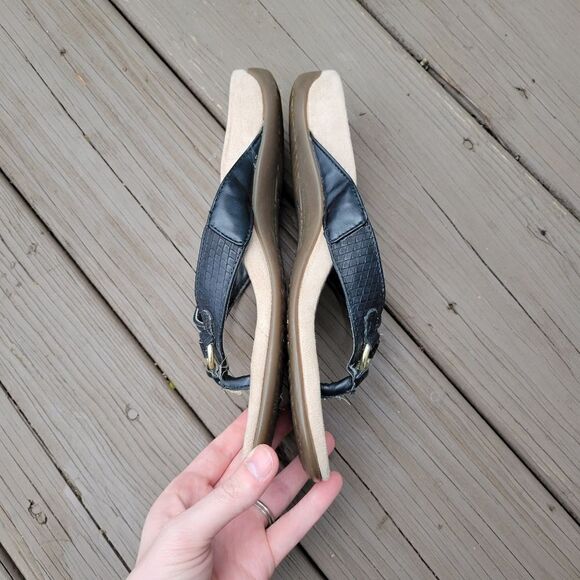 Vionic Elena Rest Black Croc Grain Faux Leather Gold Flip Flop Thong Sandals 8 - Picture 3 of 8